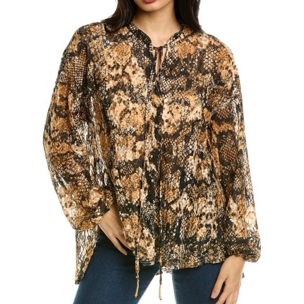 Free People Out For The Night Top in Snake Combo Blouse. Size Small